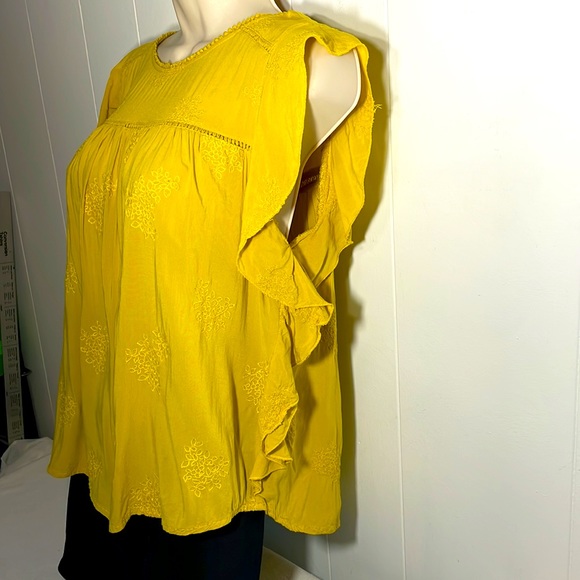 Forever 21 Contemporary Yellow Gold Ruffle Flounce Top, L 8/10 - Picture 7 of 11